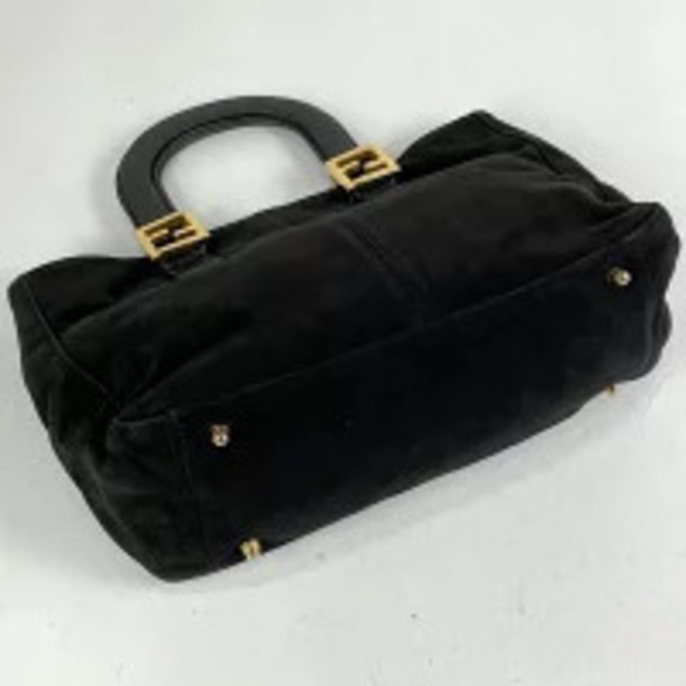 Fendi Black Suede Zucca Handbag Tote Bag Brown Black Brown